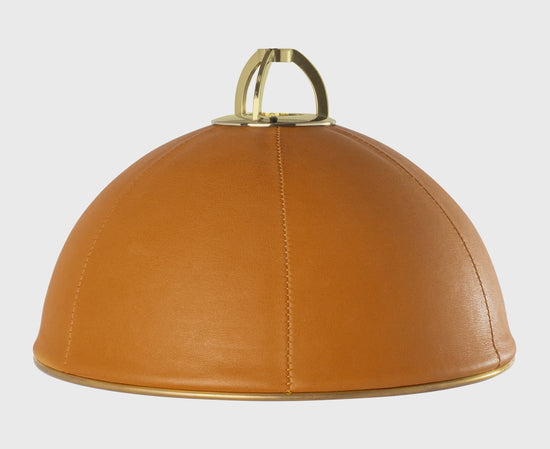LEATHER BRASS SHADE 10" BROWN